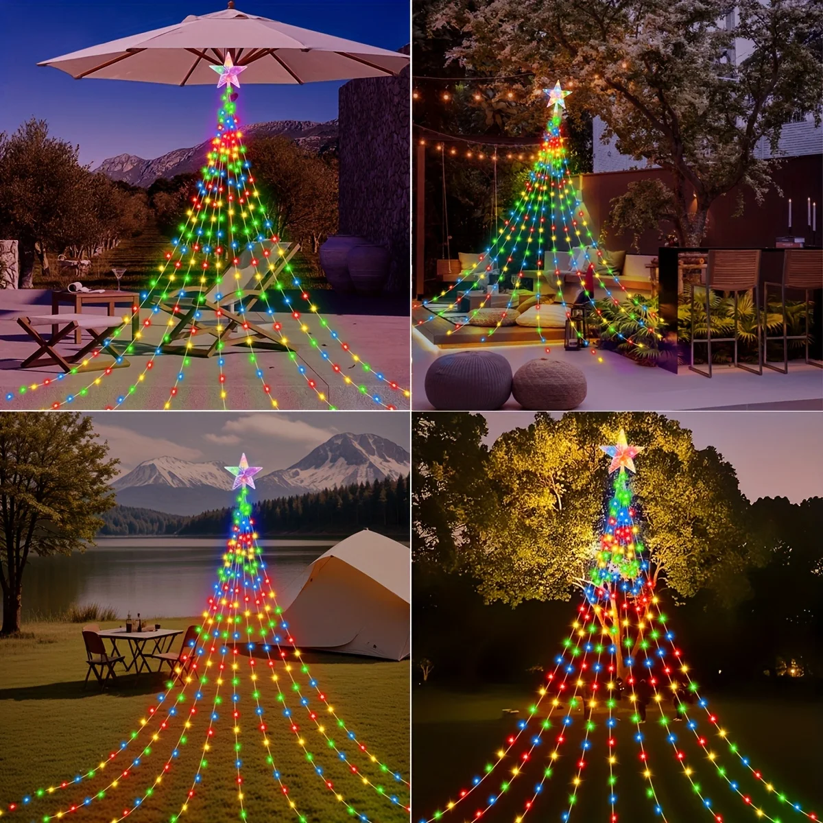 LED Christmas Star Waterfall Lights, USB Power, 8 Lighting Modes, For Garden Party Christmas Decoration image 5