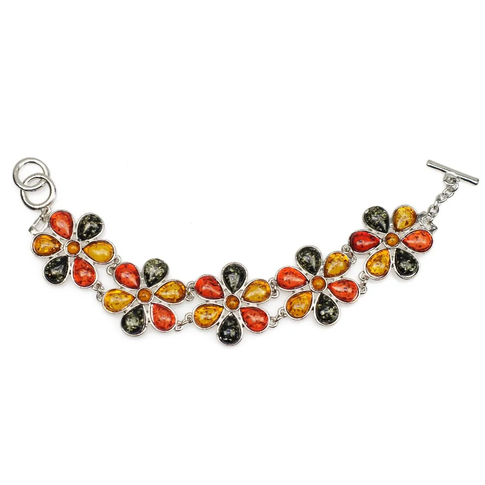 Fashion Hot Beautiful Flower Baltic Created Honey Multicolor Link Women\'s Wedding Bangle Bracelet L80401