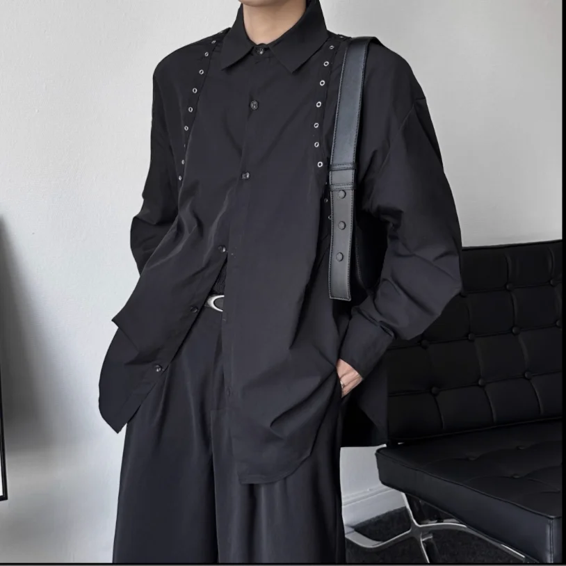 Black design sense long-sleeved shirt 2023 spring and autumn unisex men and women casual popular long-sleeved thin shirt coat