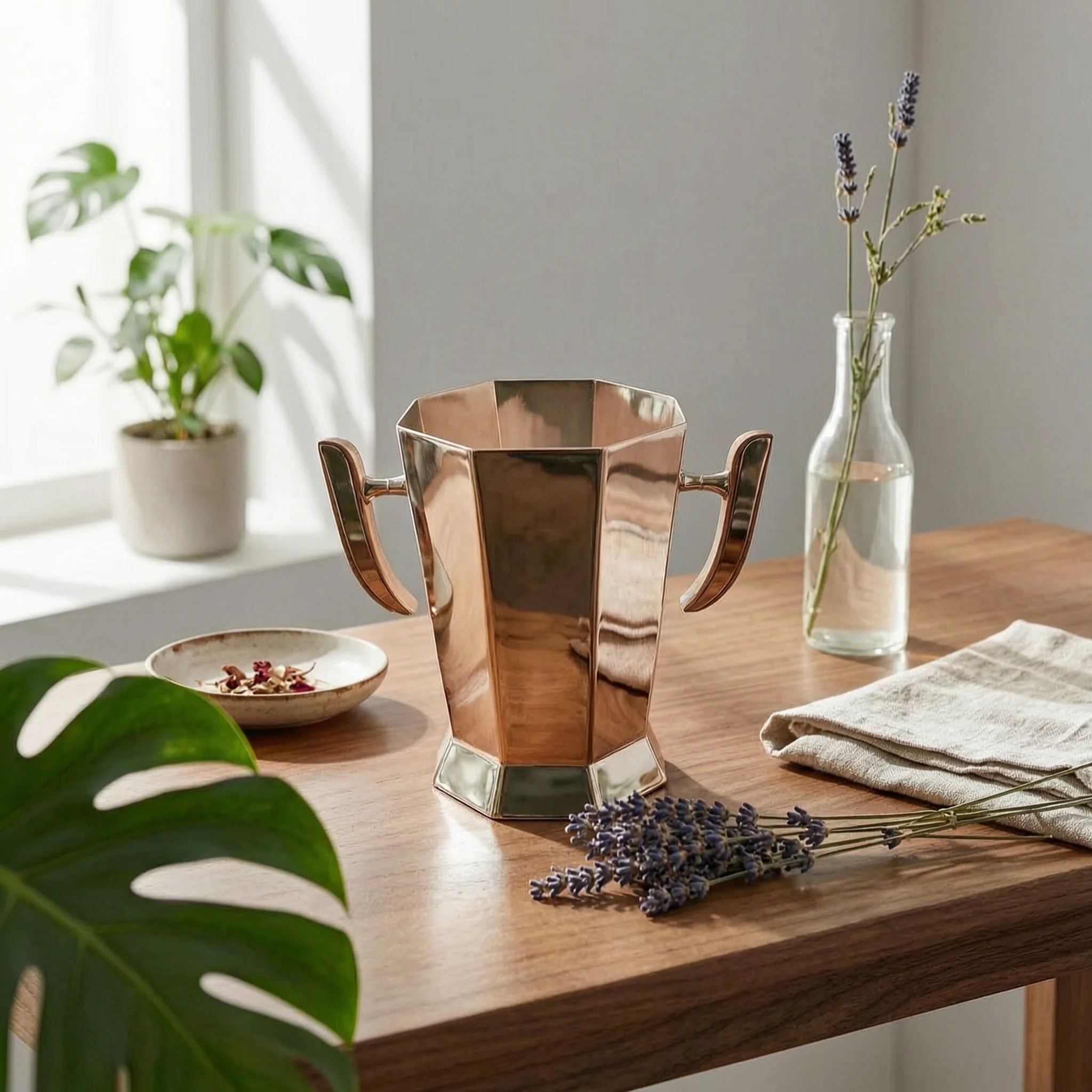 Ice Container with Lid Stainless Steel Ice Container with Handle Beverage Chiller Geometric Wine Cooler Multi-Use for Hosts
