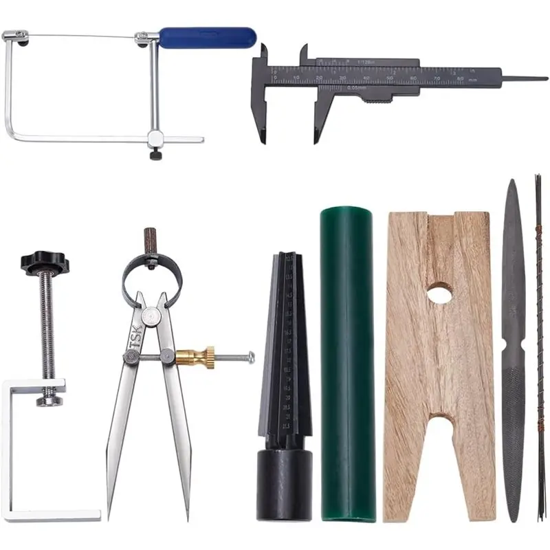 

ABUI-Jeweler's Wax Ring Carving Tool Kit 8 Styles With Blades Wax Ring Sizer File Bench Pin Lost Wax Kit
