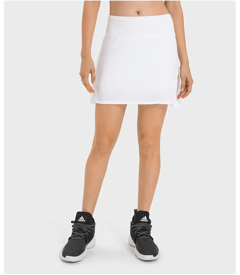 Solid Color Women Tennis Skirt Short Fitness Yoga Short Quick Dry Cycling Comprehensive Training Jog  Pleated Skirt With Pockets