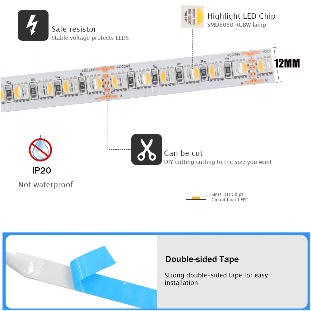 4 Colors In 1 Chip RGBW LED Strip 12V 24V 60 108 120 Leds/M RGBWW TV BackLight Room Decor Flexible Ribbon Tape Rope Light