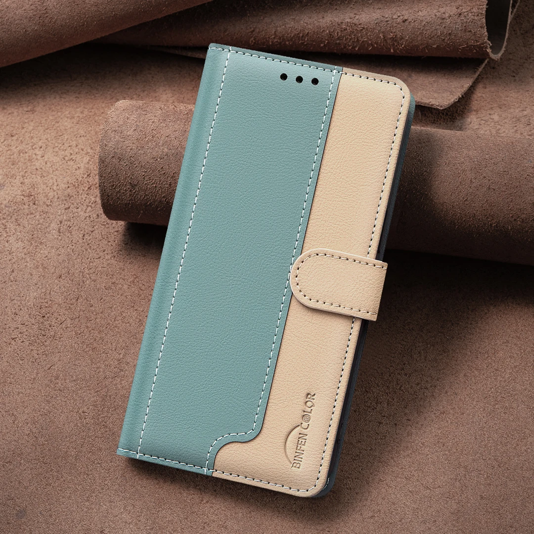 For Xiaomi POCO M3 Pro Phone Case Protective Case Color-Blocked RFID Soft Shell Flip Leather Case