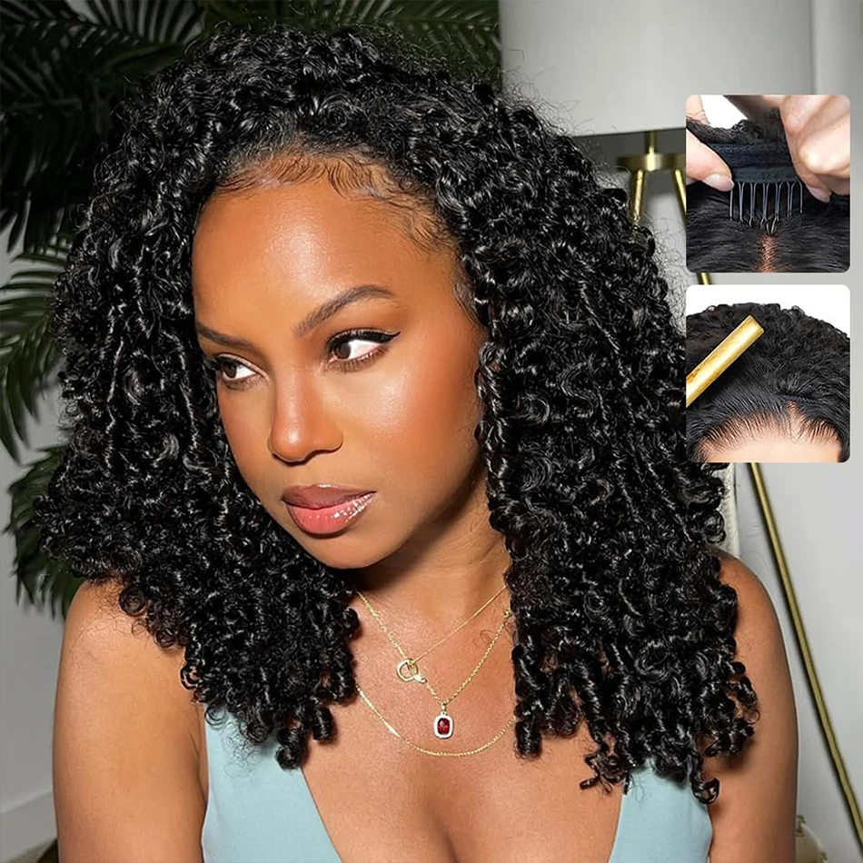 100% Human Hair Burmese Curly Half Wig Wear&Go Glueless Curly Half Wig 3 In 1 Seamless Flip Over Glueless Wigs With Drawstring