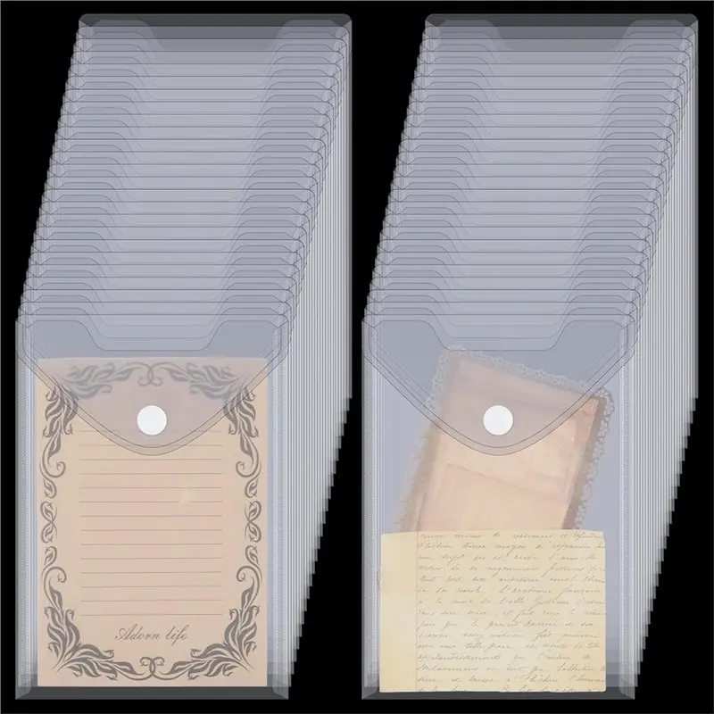 2025 Trend 50Pack 7X9.8''Clear Plastic Envelopes Hook Loop Closure Receipt Stickers Storage Holder Reusable Small Plastic Envelo