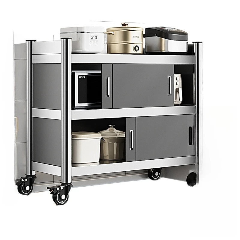 Stainless steel kitchen rack floor-to-ceiling multi-layer pots and pans microwave oven storage household cabinets