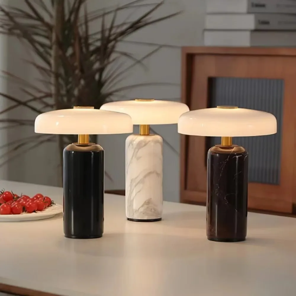 Danish Trip Marble Table Light Rechargeable Touch Switch Dimmable Table Lamp Living Bedside Home Decor Atmosphere Table Lamp
