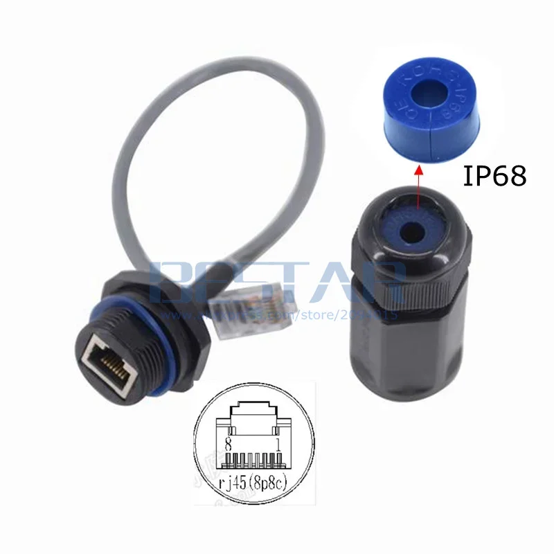 Наружный сетевой кабель RJ45 CAT5E, водонепроницаемый разъем, без экранирования, IP68, 8P8C, M25, крепление на панели с пылезащитной розеткой для крышки