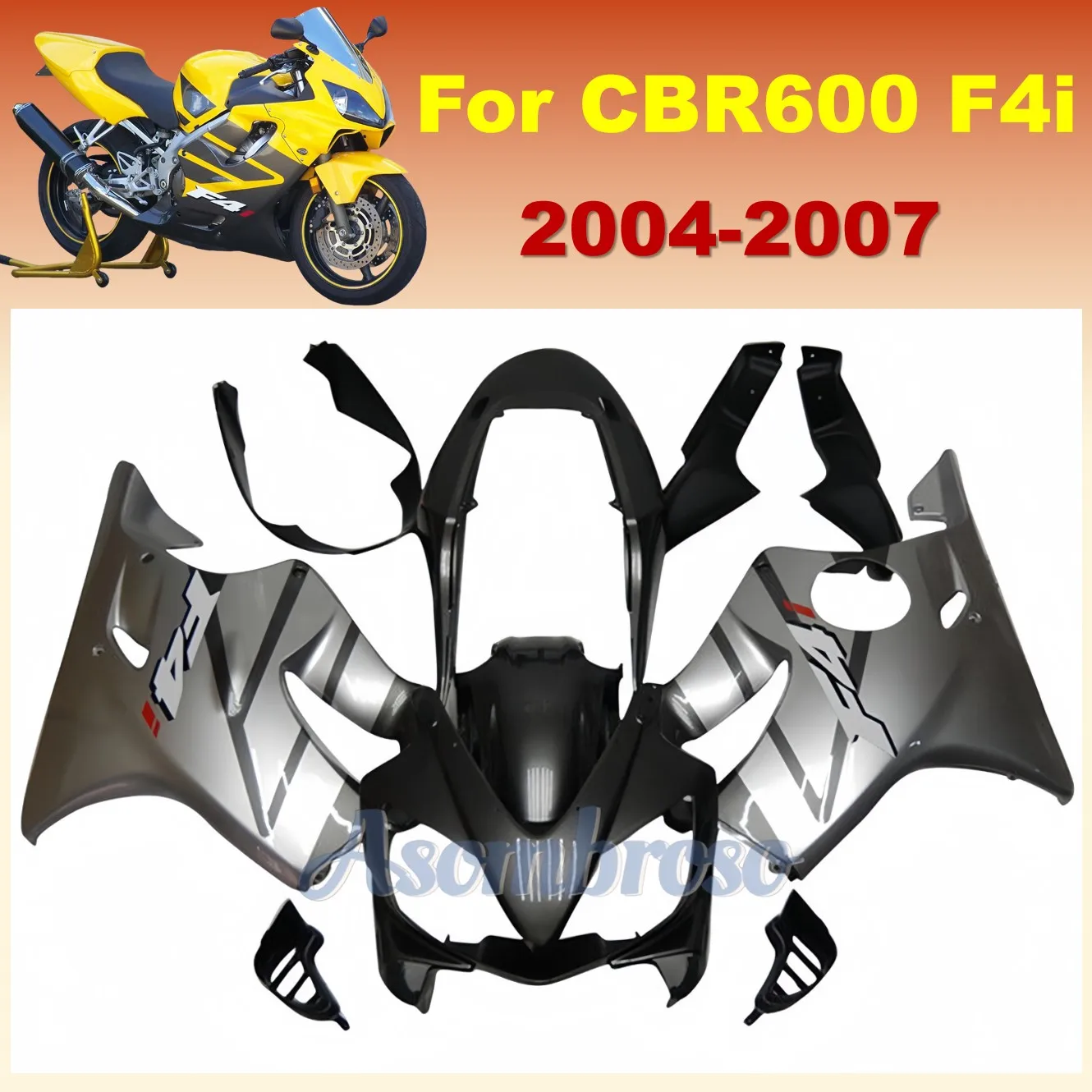 

ABS Plastic Injection Molding Fairing Kit for CBR600 F4i 2004 2005 CBR600RR 2006 2007 CBR600F4i silvery grey fairings