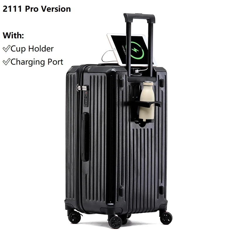2024 Nieuwe Grote Capaciteit Bekerhouder Bagage Koffer USB Opladen Vrouwen Meisje Handbagage Boarding Bagage Reizen 20/24/26/28 inch