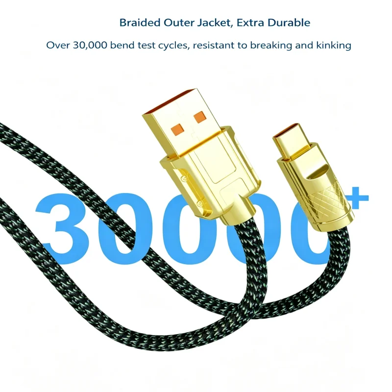 Smart Auto Power Off Type C Mobile Phone Charging Cable 120W Wear Resistant Braided Metal Plug Anti Overcharge Fast Cord 1.2M