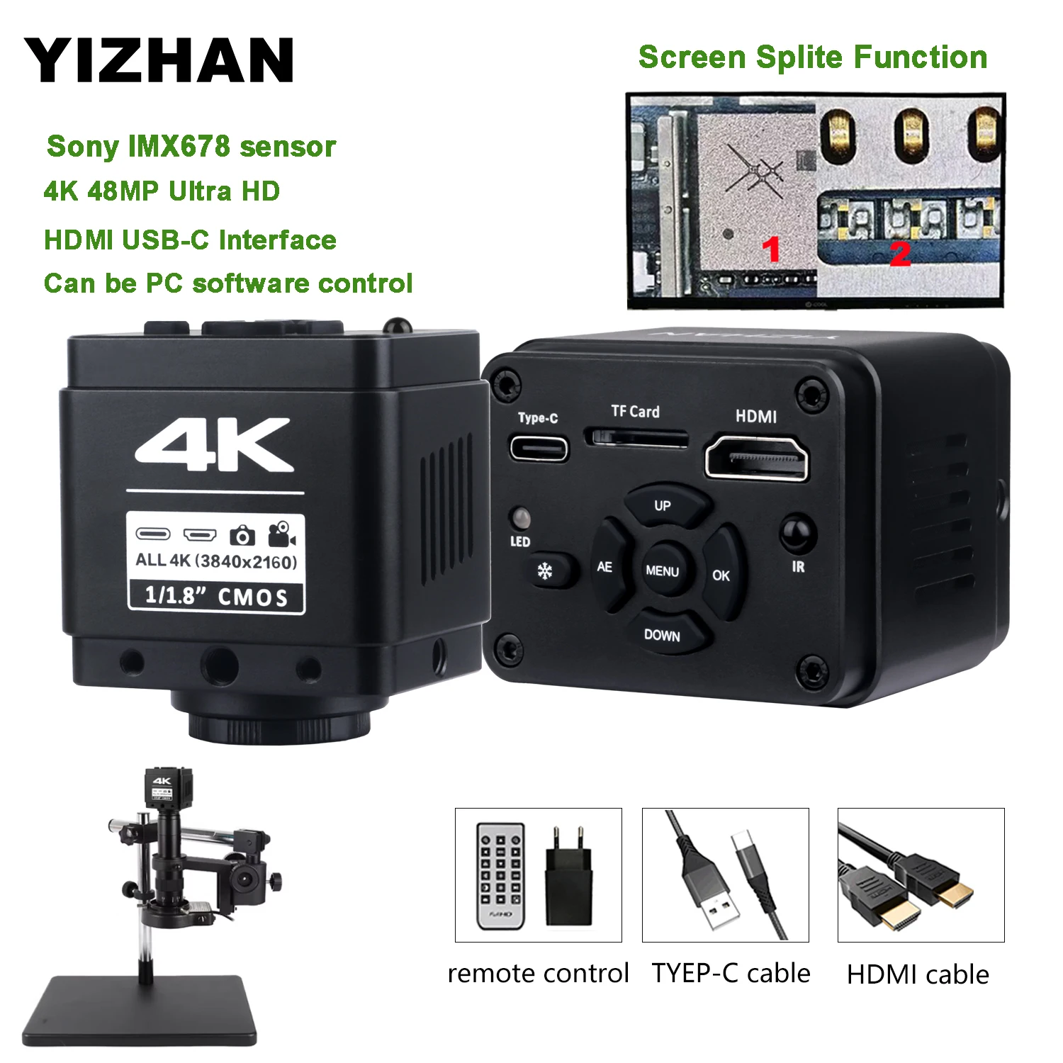 Yizhan HD Digital Microscope Camera 4K 2K HDMI USB VGA Industrial Camera CCD Digital Microscope Camera IMX678/415/327 Sensor