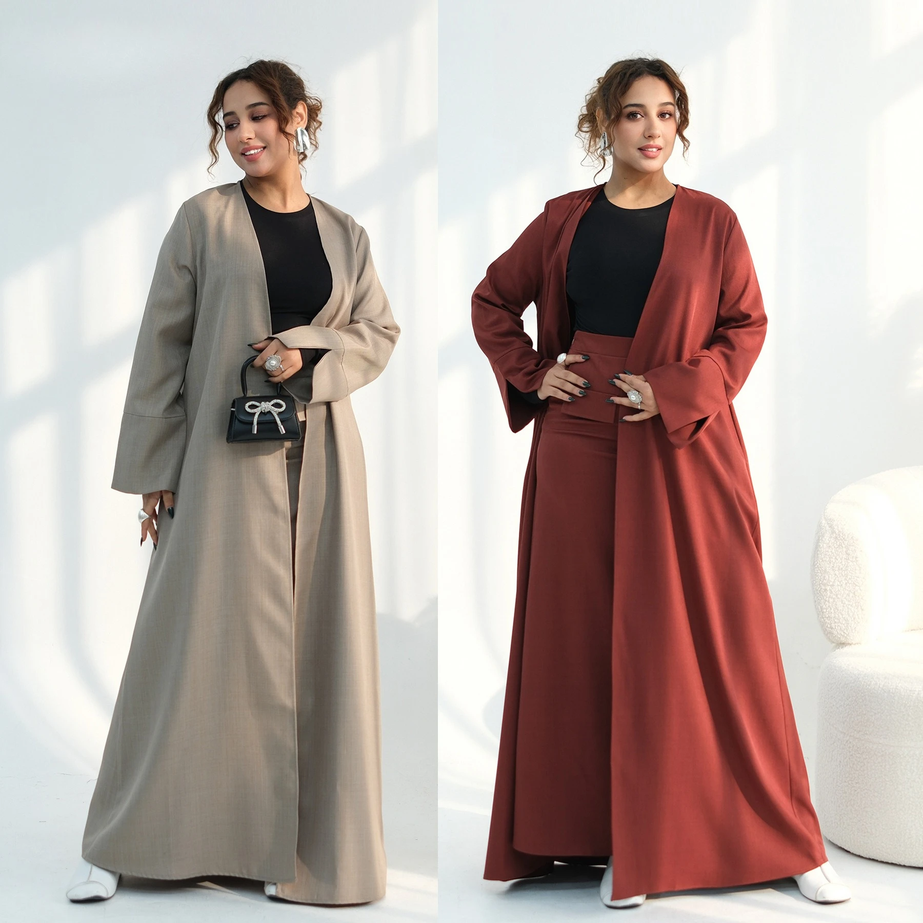 

Eid Abaya Women Cardigan and Skirt 2 Piece Set Dubai Open Abayas Modest Muslim Jalabiya Ramadan Party Arab Long Robe Kaftan