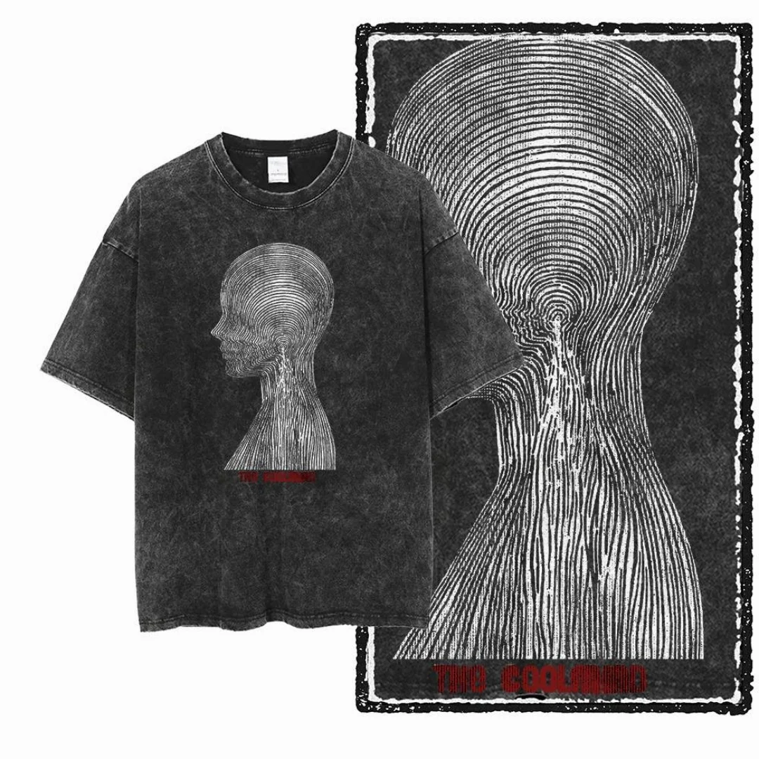

Vintage Washed Abstract Human Head Graphic The Coolmind Men T Shirt Oversized Men Tee Black T-Shirt Retro Distressed Men T Shirt