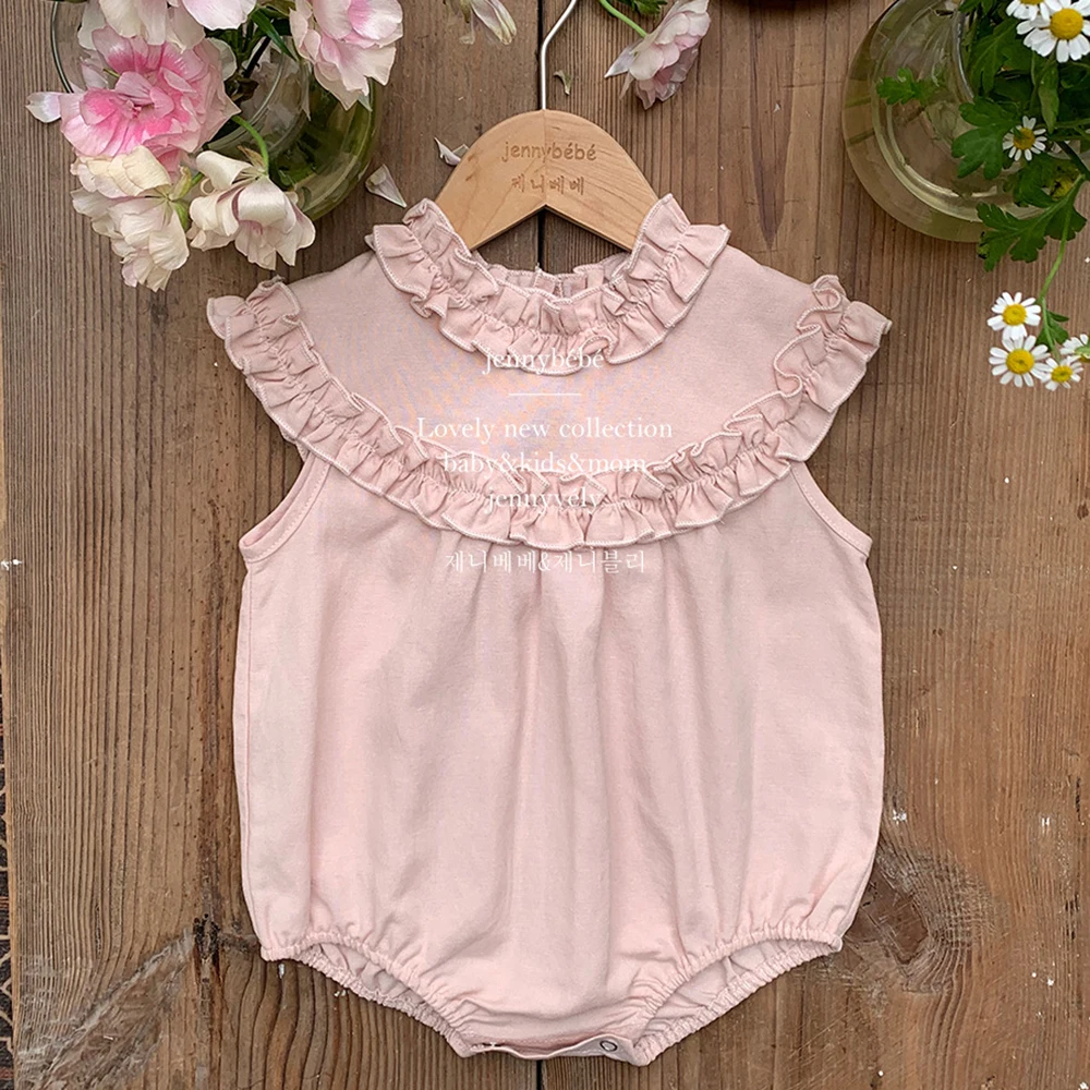 Summer Little Sister Matching Outfits Cotton Linen Baby Romers Dress Overalls Cute Frilly Lace Collar Toddler Ruffles Dress