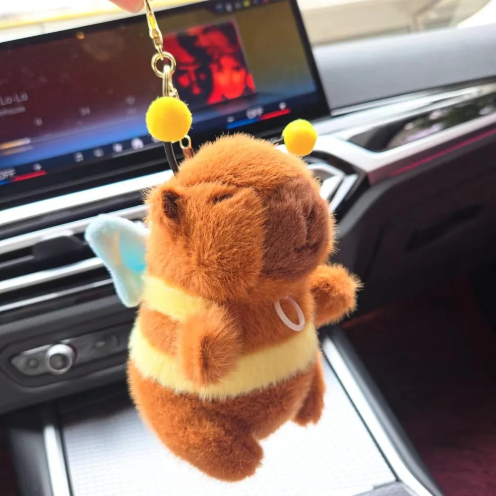 Funny Soft Capybara Key Ring Funny Pulling Rope Plush Bee Pendant Cross Dressing PP Cotton Cartoon Animal Keychain Bag Pendant