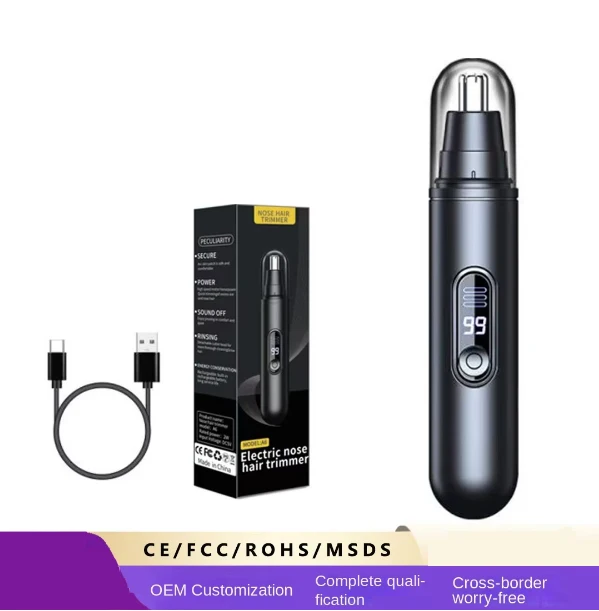 High-Speed Motor Low Noise Portable Mini Facial Nose Ear Hair Trimmer LCD Display Power Electric Shaver for Men Women
