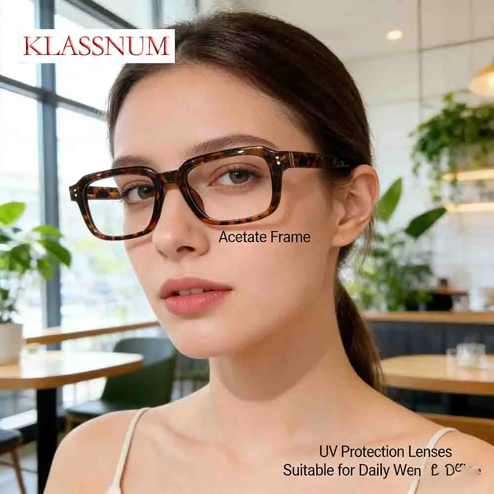 Óculos de Grau Quadrados Oversized Antiluz Azul 2026 da Moda para Mulheres e Homens, Armação Leopardo com Lentes Transparentes para Computador