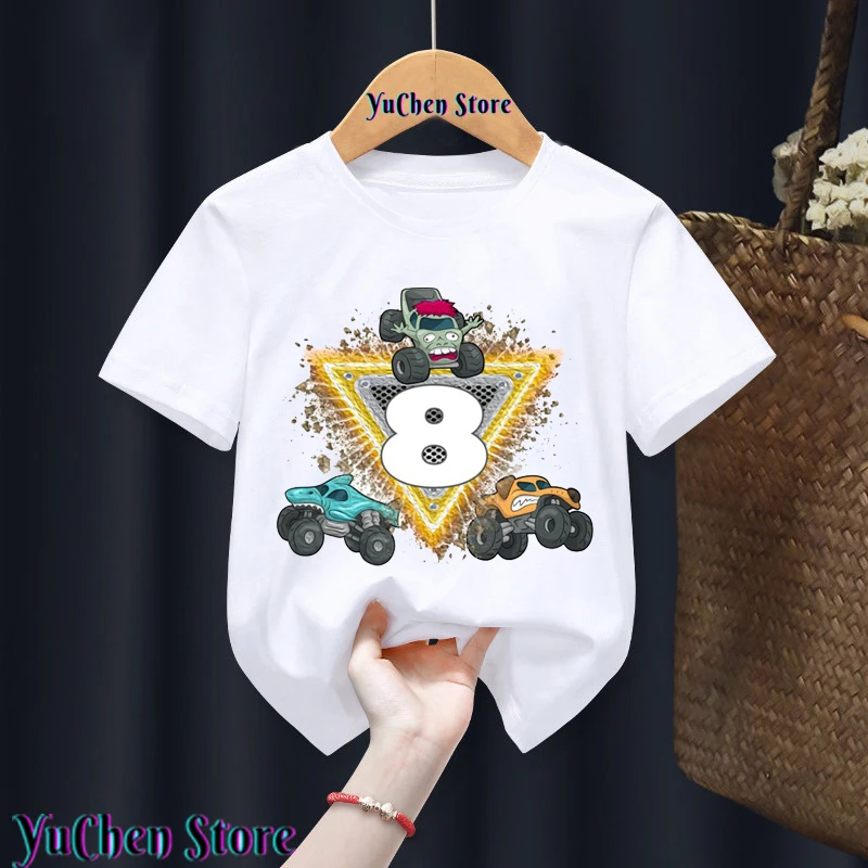 1-9 Years Old T-shirt Birthday Boy T-Shirt Monster Truck Birthday Party Monster Truck Jam Gift Clothing T-shirt Children T-shirt