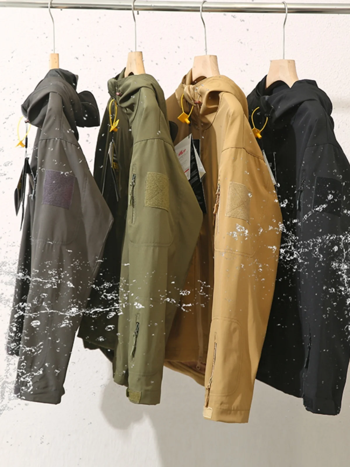 

Outdoor Tactical Soft ell Jaet Men's Spring Windproof Water-resistant Fce Lined Hooded Stand Fit Faion Urban Sle