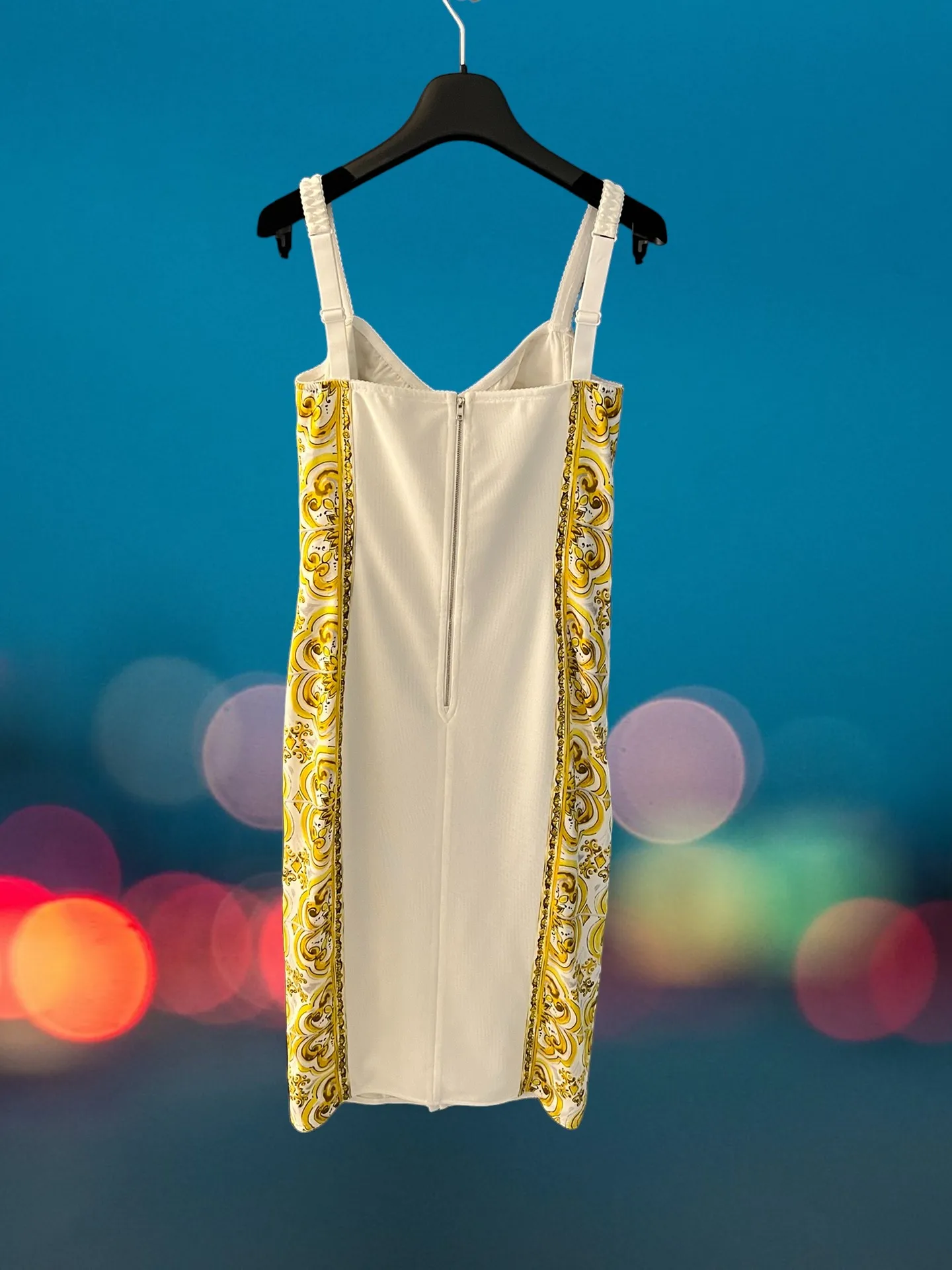 Spring Summer 2024 New Women's Yellow Pottery Glaze Series Silk Position-printed Dress Luxury Viscose Sexy High Quality