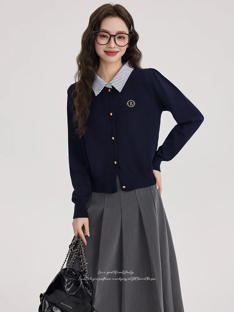 

Вязаный топ и юбка American Sle в стиле пэчворк, комплект из двух предметов для женщин, осень-зима, новинка Faion College Sle