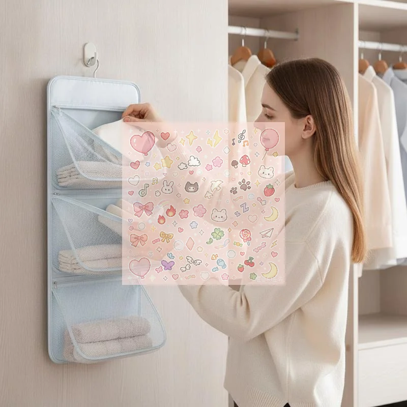 Wall-mounted Storage Hanging Bag Visible Mesh Storage Bag For Student Dormitories, Bedrooms, Wardrobes, Underwear, And Socks