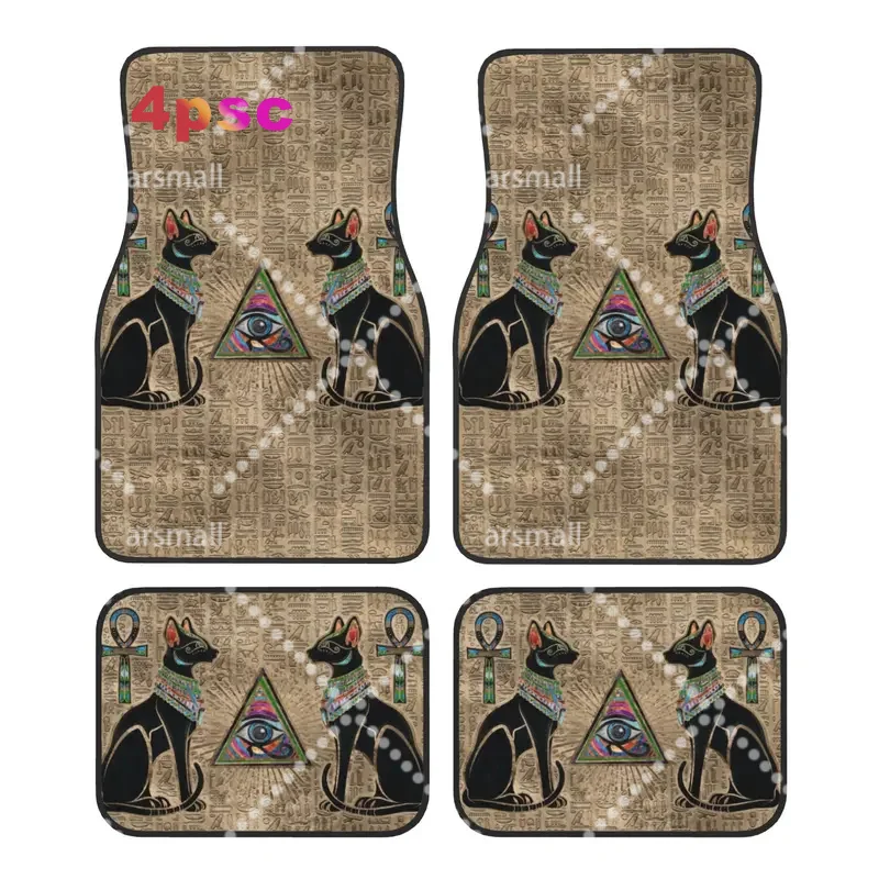 Crystal Velvet Car Floor Mats 4 Pcs Rugs Hieroglyphics Egyptian Cats and Eye Of Horus Universal Car Front Rear Carpets Foot Mats