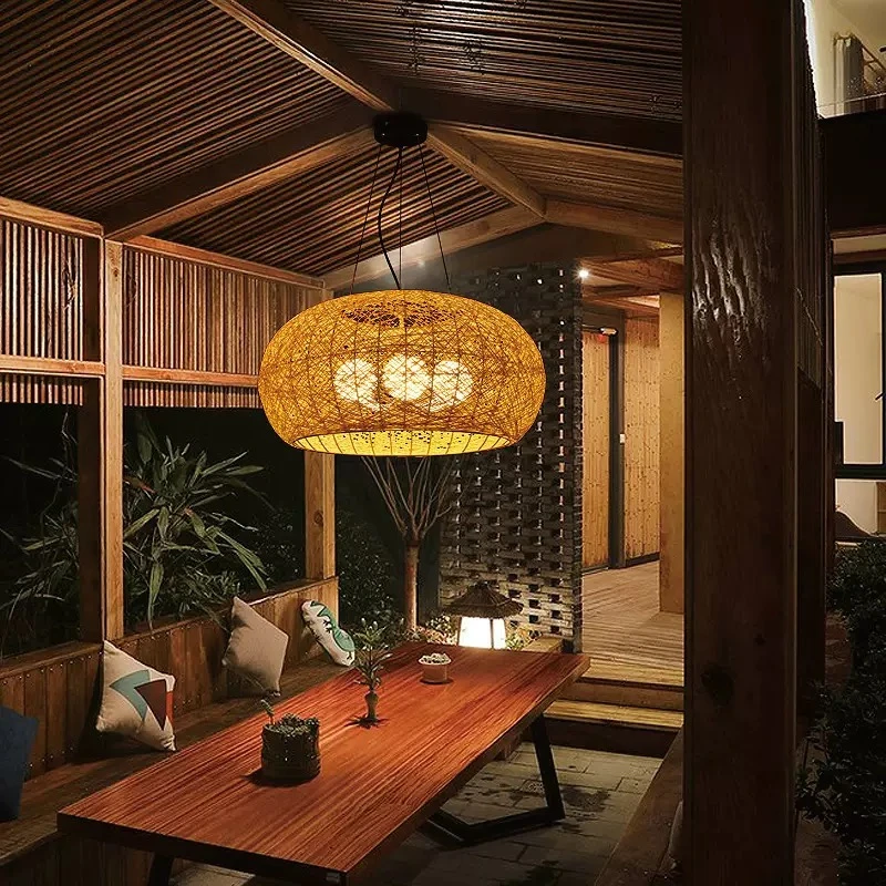 2025 Bamboo Pendant Lamps Hand Knitted Chinese Style Weaving Hanging Lamps 26cm Restaurant Home Decor Lighting Fixtures HOT