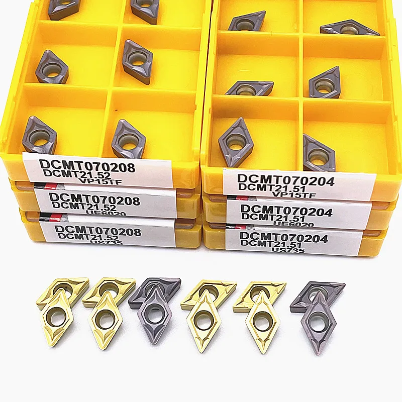 10PCS DCMT070204 DCMT070208 DCMT11T304 DCMT11T308 US735 VP15TF UE6020 Turning Tools Carbide inserts CNC Tools