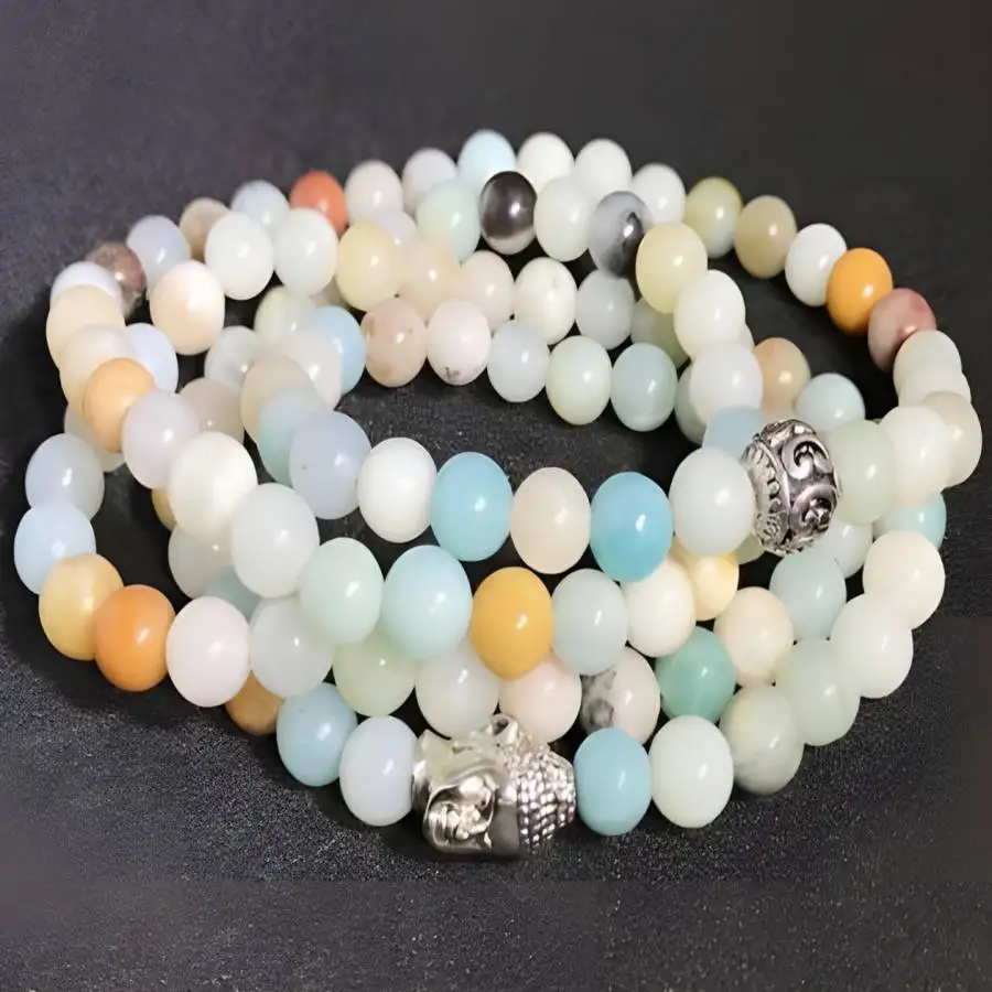 

6mm luster Amazonite Gemstone 108 Beads Mala Bracelet Stone Sacred Nirvana Yoga Jewelry Buddhist Natural stone Women Chaplet