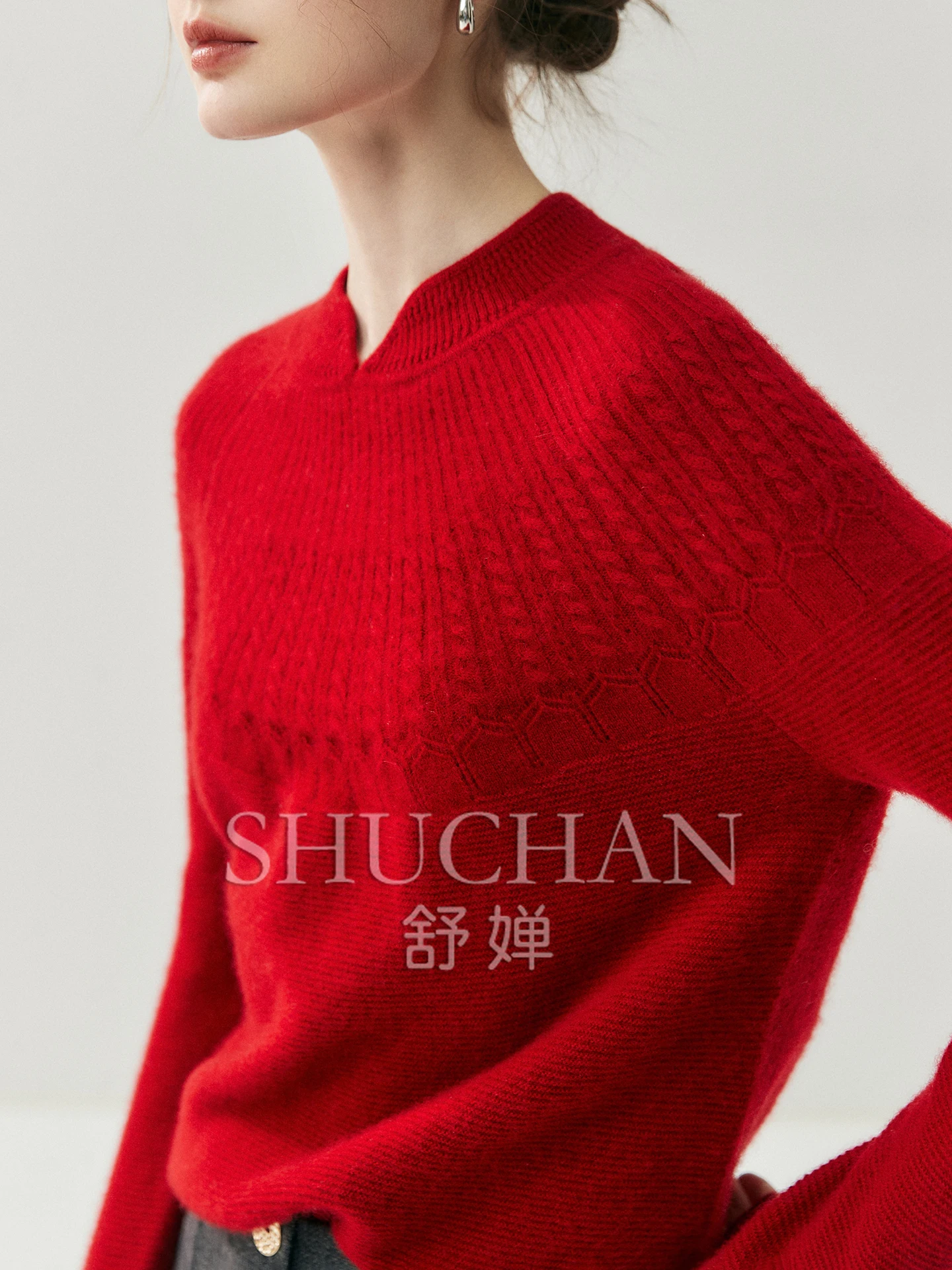 

Twist Wool Cashmere Sweater Women's National Style Sweater Red Slim-fit 2025 Autumn and Winter New Knit