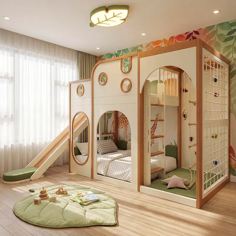 Solid wood children's room Whole house bed, bunk bed climbing slide children's room