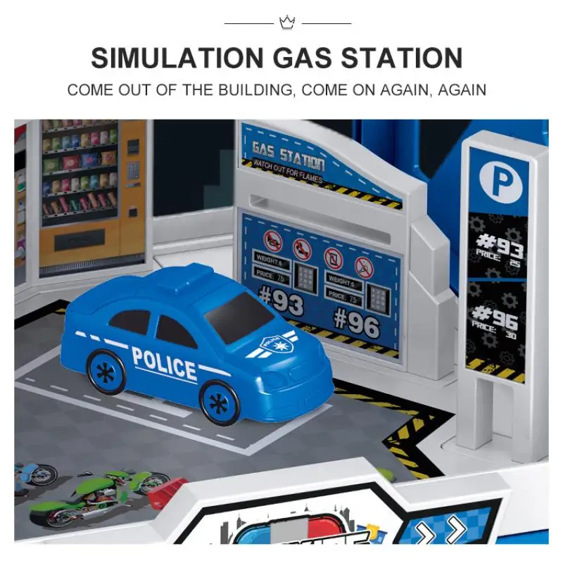 Children Rail Car Parking City Fire Police DIY Puzzle Assembled Runway Inertia Car Engineering Vehicle Kids Toys Birthday Gifts