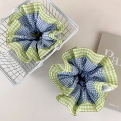Green Lace Lattice Ruffles Large Hair Scrunchies Headbands for Womens Girls Sweet Romance Hair Rope Rubber Band Hair Accessories