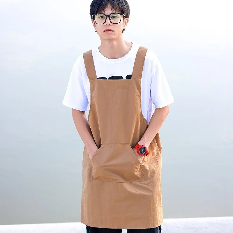 Large Pocket Water-Repellent Apron with Cross Shaped Shoulder Straps for Men's and Women's Coffee Shop Anti Fouling Work Clothes