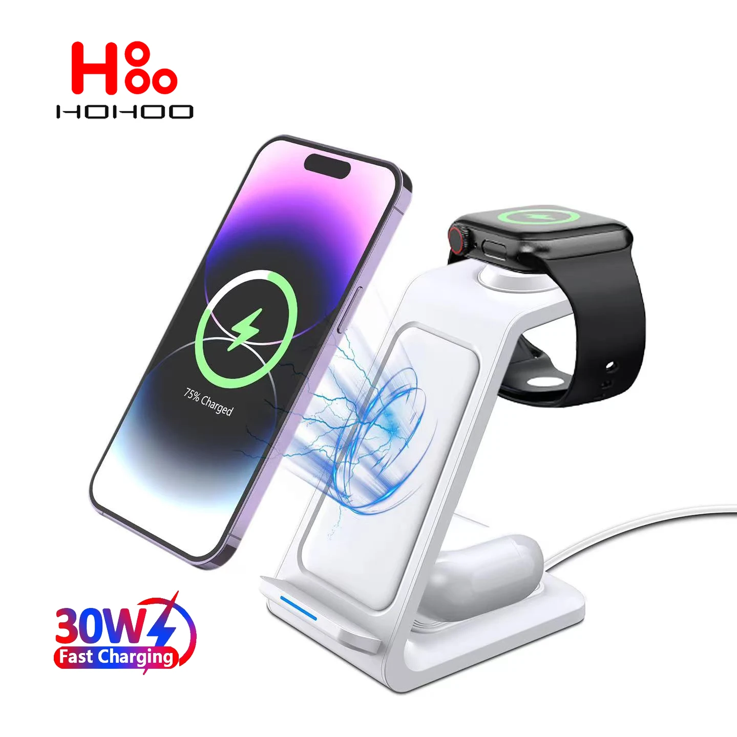 

30W 3 in 1 Wireless Charger For iPhone 15 14 13 12 Pro Max Apple Watch 9 Airpods Samsung Galaxy S24 Fast Charging Dock Station