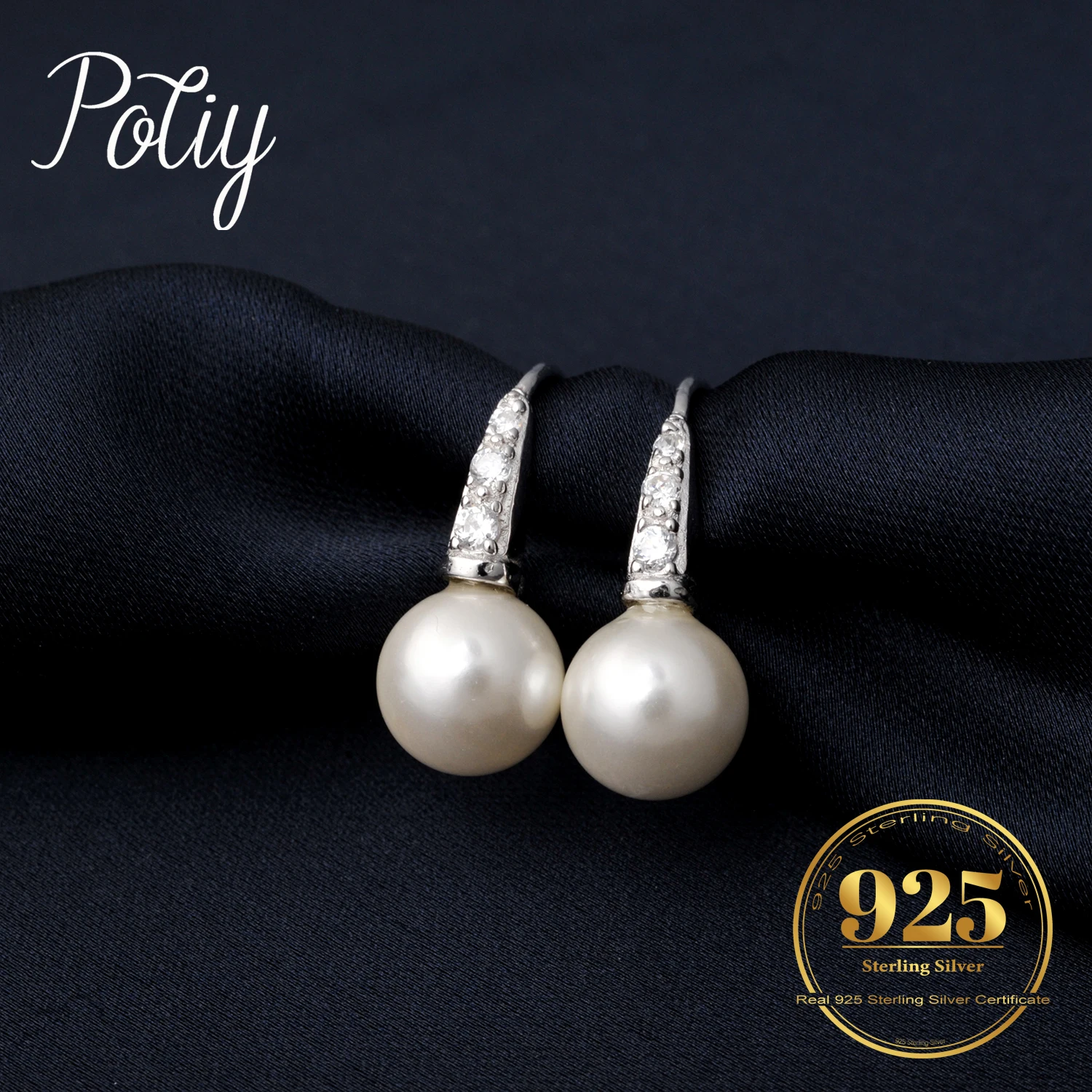 

Potiy cute daily Created Pearl Hoops Earrings S925 Sterling Silver for Women's girls jewelry retro elegant fashion gift