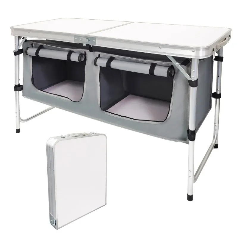 Outdoor Camping Folding Aluminum Alloy Table with Cloth Cabinet, BBQ Stall TableGoods in stock