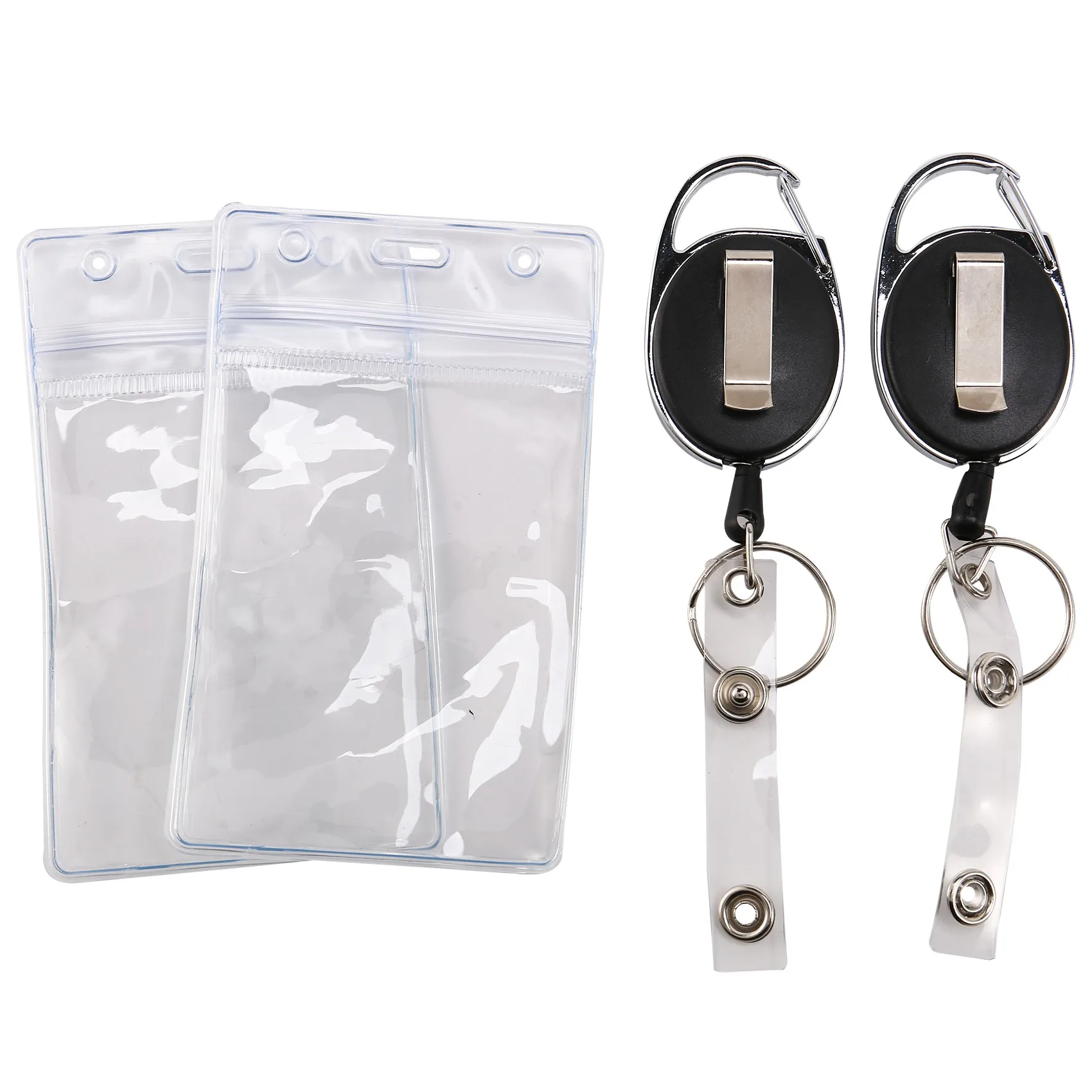 2 Pcs Badge Tether with Clips Retractable Badge Reel Carabiner Reel Clip Card Holders for ID Card Key Badge Holder