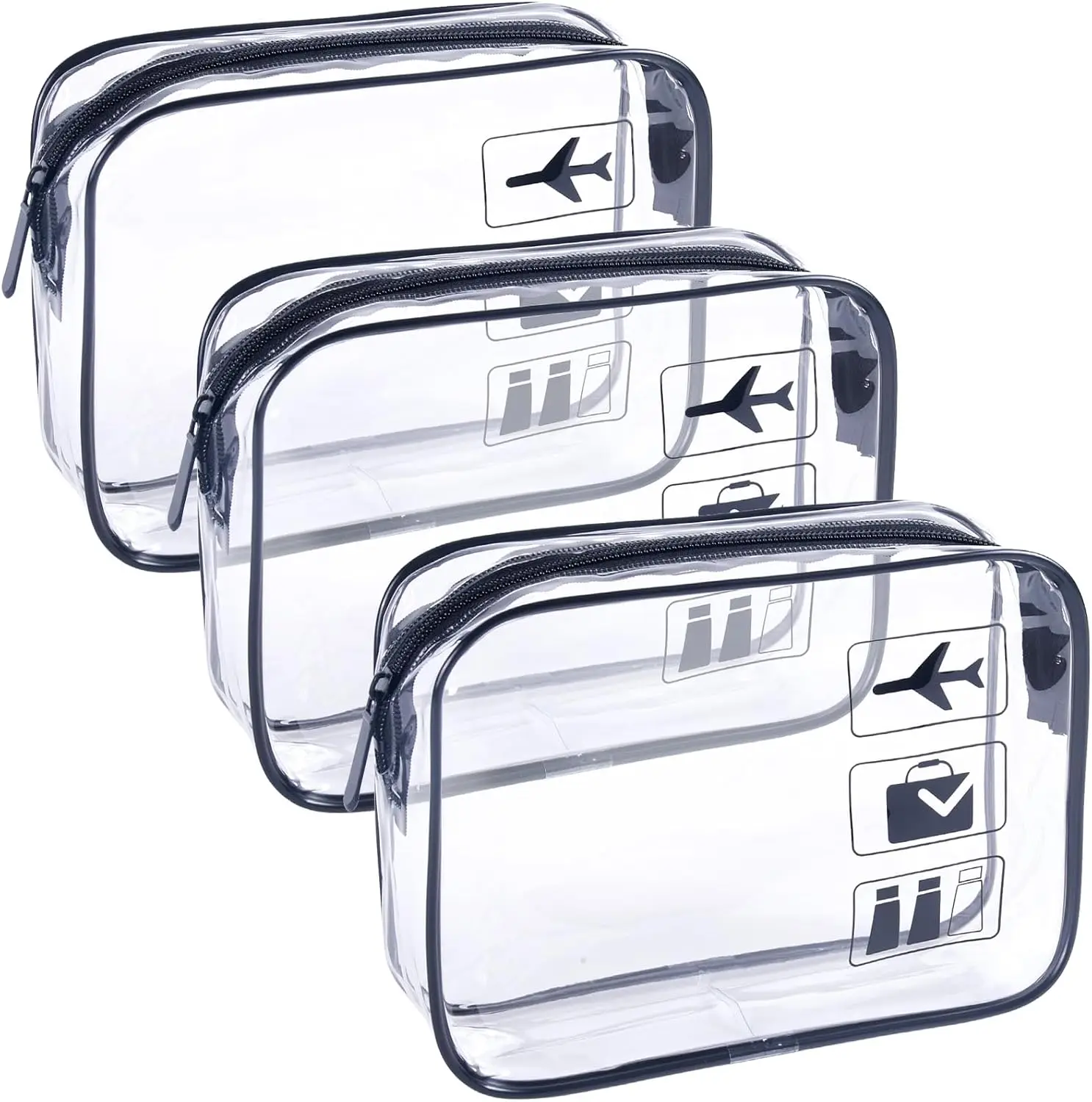 

3 Pack Clear Travel Bags TSA Approved Toiletry, 8x6x2.6in, Quart Size, Black