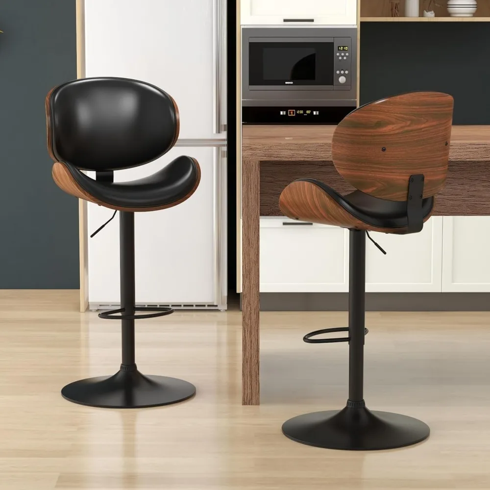 

Bar Stools Set of 2, Swivel Adjustable Height Barstools, PU Leather Upholstered Bar Chairs with Footrest, for Bar, Dining Room