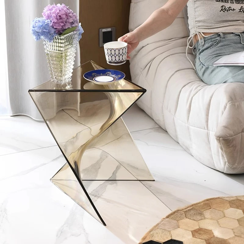 INS Transparent acrylic table creative low sofa side table geometry designer home Bedside small Coffee corner table furniture