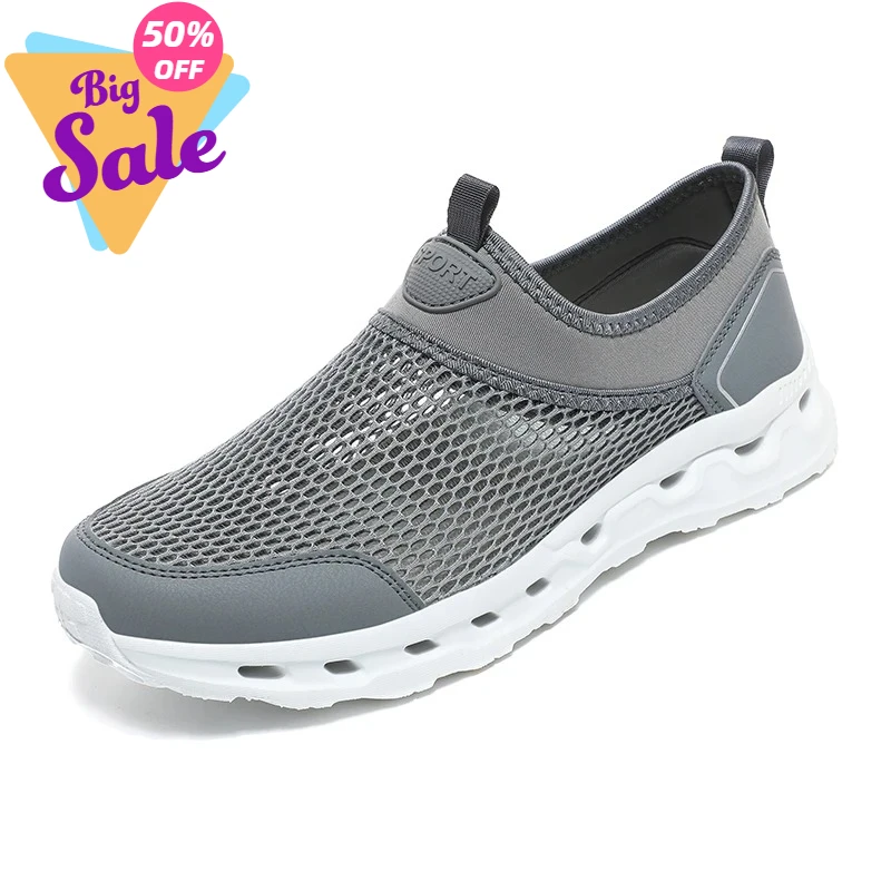 Comfortable Walking Shoes for Men Ultralight Multi-functional Beach Wading Shoes Outdoor Mesh Breathable Hollow Lovers Loafers