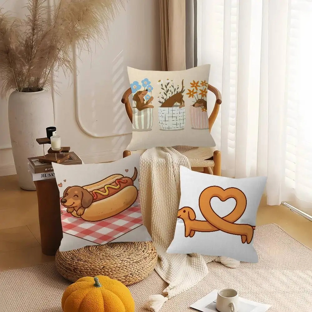 Sausage Dog Dachshund cute Double-sided Printed pillow cover Short plush Suitable living rooms bedrooms sofa throw cushion cover