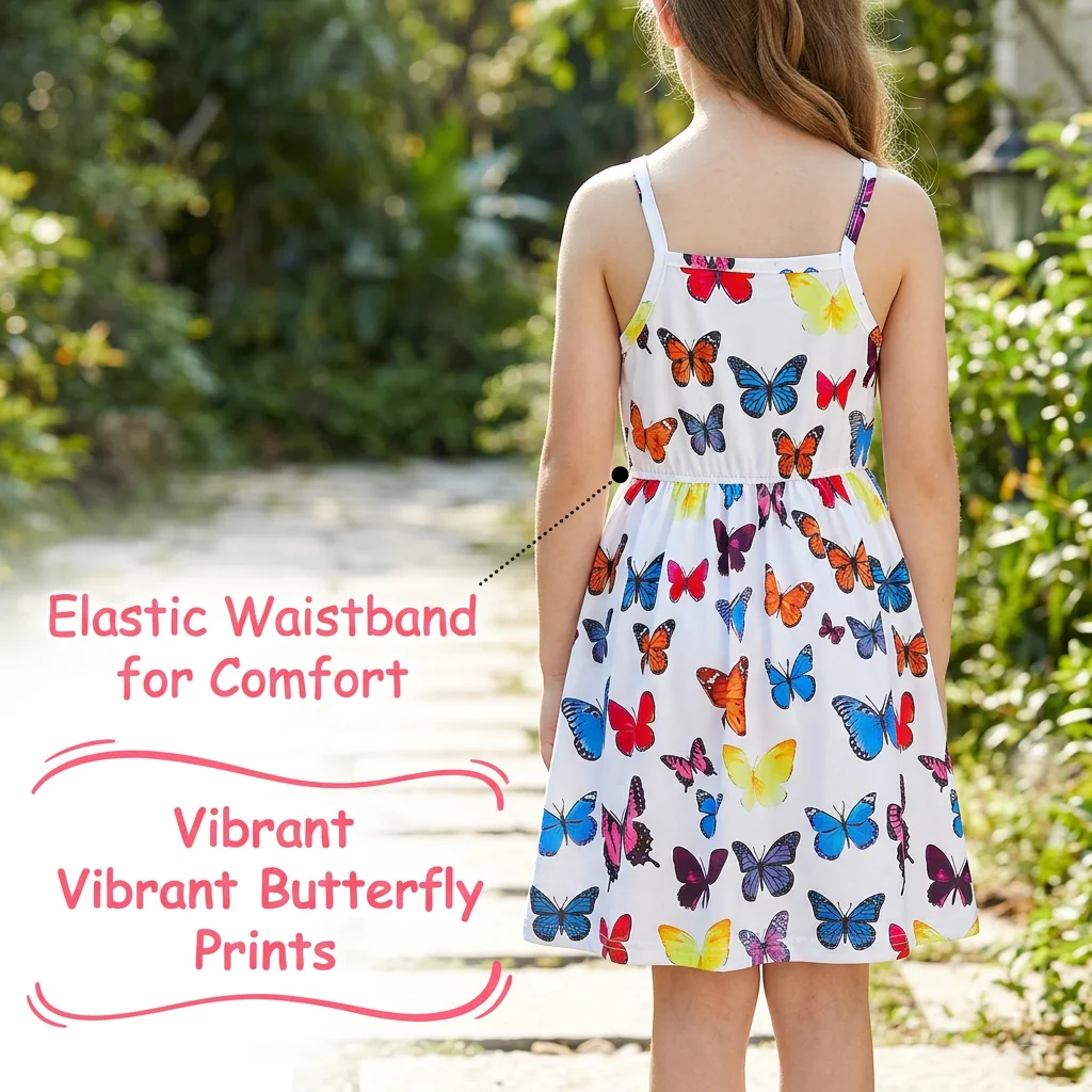 Girl's Butterfly Dress Spaghetti Strap A-Line Tie Dye Floral 7-14Y Summer Beach Party Outdoor Vacation Daily Play 2 Pack Dresses