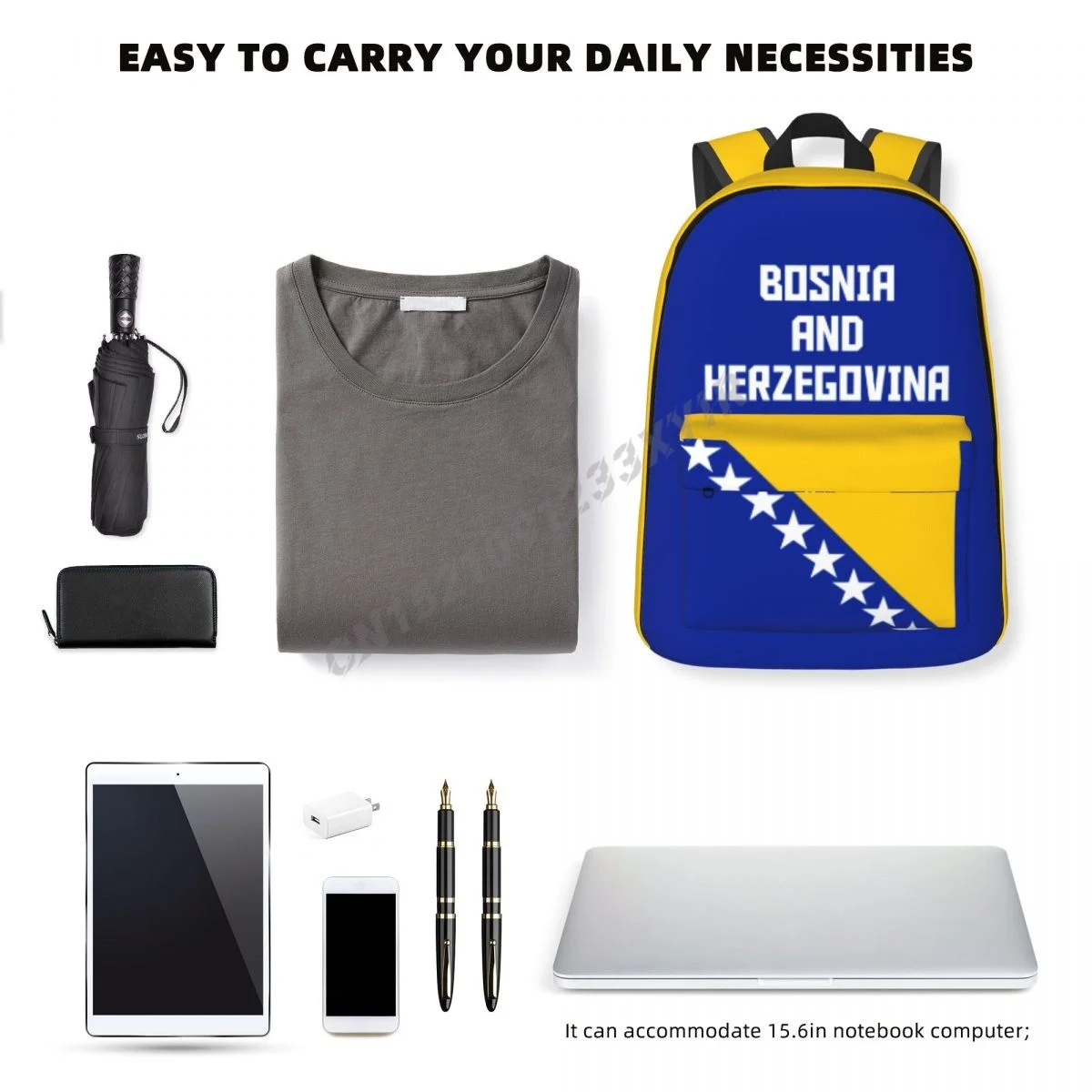 Unisex Backpack Bosnia And Herzegovina Flag Stitch Schoolbag Messenger Bag Case Laptop Travel Bag Mochila Gift