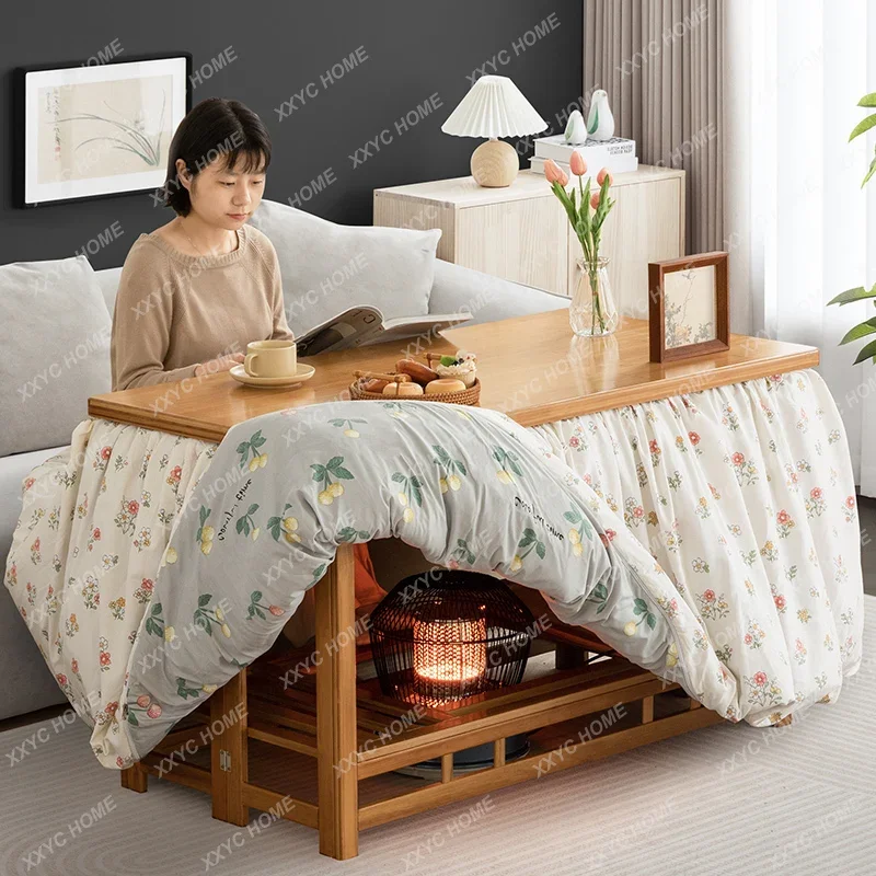 Fire table Household foldable solid wood fire rack Winter heating table Long square kang table Simple new model