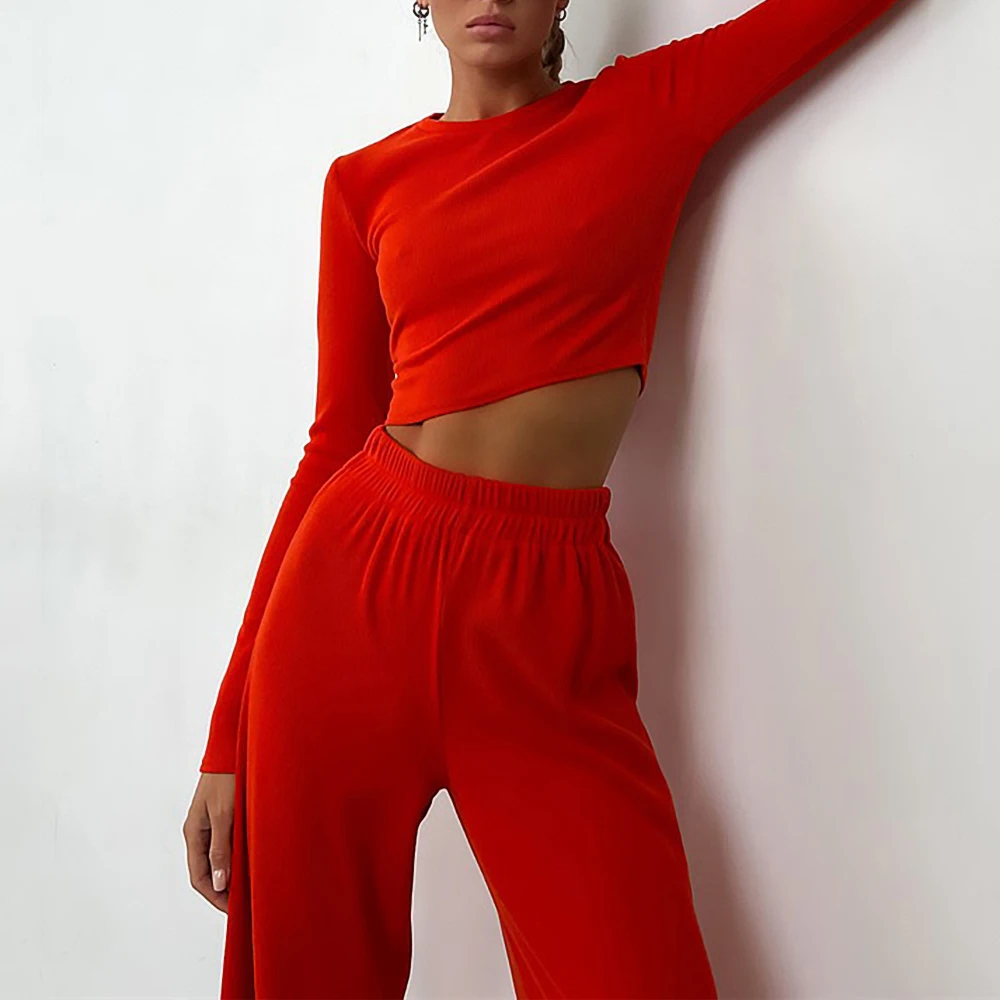 Traje casual de moda de manga larga para mujer Nuevo conjunto de dos piezas de Europa y EE. UU. Conjunto de pantalones pit